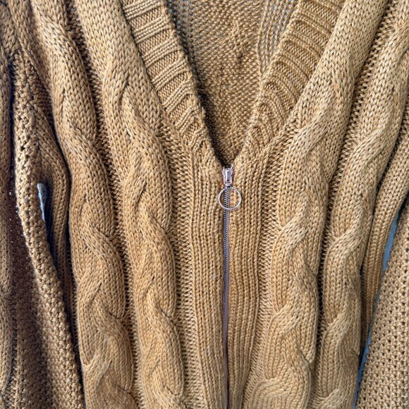 For Love & Lemons Charlotte Zip Cable knit Cardigan, Brown Women’s Size S Q2 - Picture 10 of 10